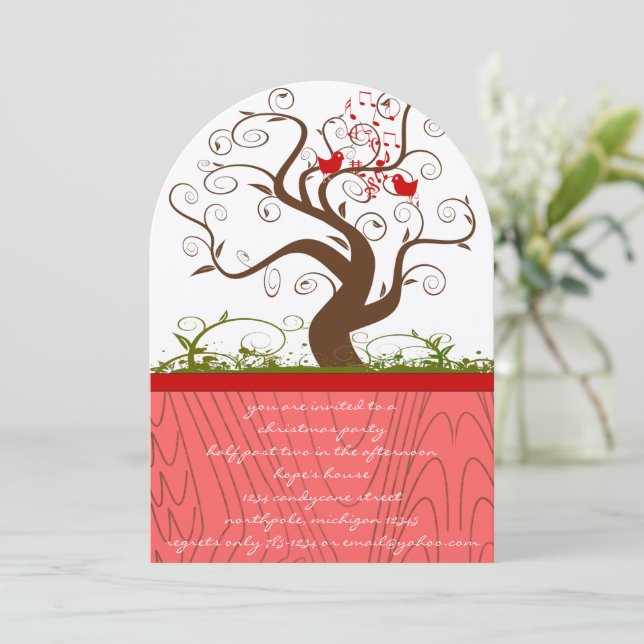 Invitación Árbol de grano de madera de pájaro cantor Cena de  (Anverso de pie)