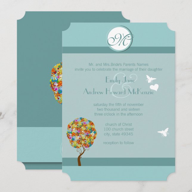 Invitación Árbol de hadas de hadas floridas encantado (Anverso / Reverso)