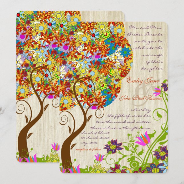 Invitación Árbol de hadas de hadas floridas encantado (Anverso / Reverso)