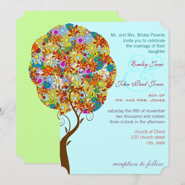 Invitación Árbol de hadas de hadas floridas encantado (Anverso / Reverso)