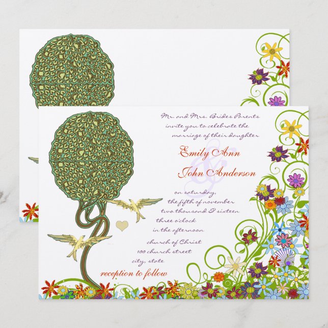 Invitación Árbol de hadas de hadas floridas encantado (Anverso / Reverso)