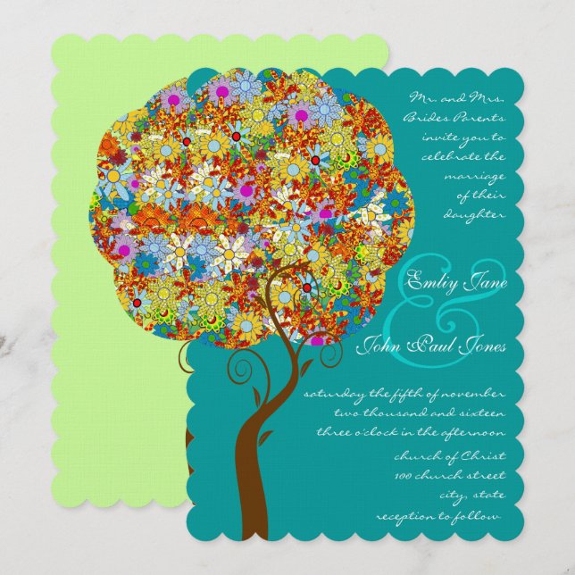 Invitación Árbol de hadas de hadas floridas encantado (Anverso / Reverso)