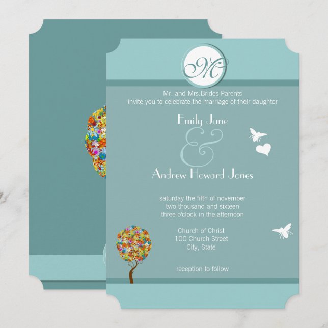 Invitación Árbol de hadas de hadas floridas encantado (Anverso / Reverso)