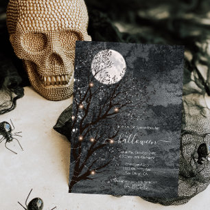 Invitación Árbol de Halloween Luna Completo Oscuro y Moody