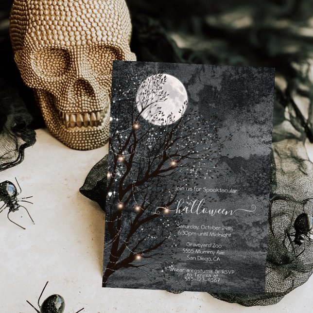 Invitación Árbol de Halloween Luna Completo Oscuro y Moody (Subido por el creador)