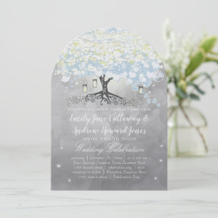 Invitación Árbol de hoja de corazón azul en polvo Boho Woodsy