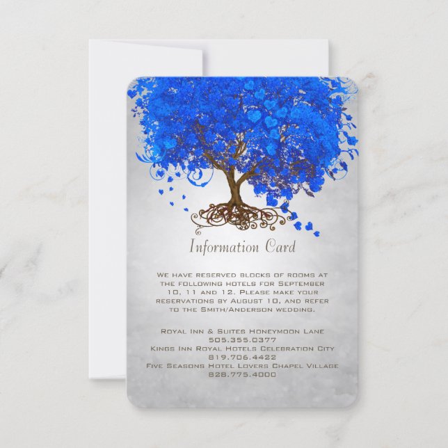 Invitación Árbol de Hoja de Corazón Azul Real (Anverso)