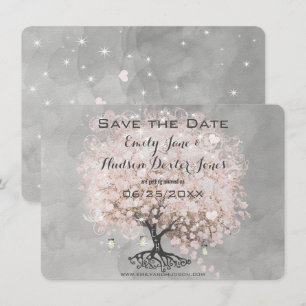 Invitación Árbol de hoja de corazón rosa guardar fecha