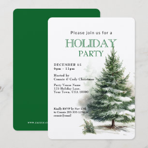 Invitación Árbol de hoja perenne de invierno FIESTA NAVIDEÑA
