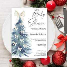 Invitación Árbol de hoja perenne invernal con lazos para baby