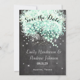 Invitación Árbol de hojas cardíacas Mint Chalkboard Guardar f