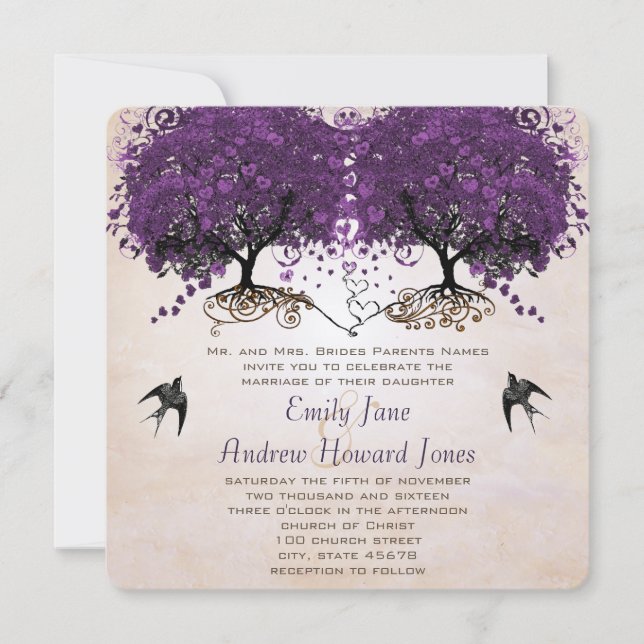 Invitación Árbol de hojas cardíacas purpúrpura simplemente de (Anverso)