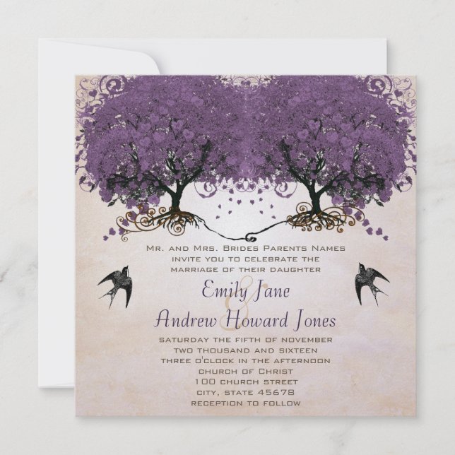 Invitación Árbol de hojas cardíacas purpúrpura simplemente de (Anverso)