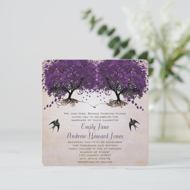 Invitación Árbol de hojas cardíacas purpúrpura simplemente de (Anverso de pie)