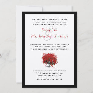 Invitación Árbol de hojas del corazón rojo