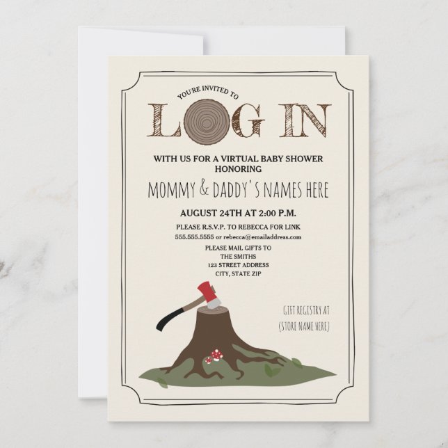 Invitación Árbol de inicio de sesión de Baby Shower virtual p (Anverso)