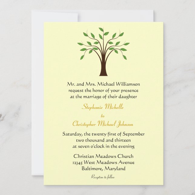 Invitación Árbol de la boda moderna única simbólica simple de (Anverso)