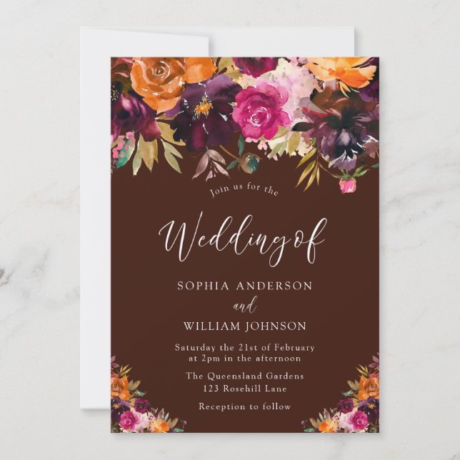 Invitación Árbol de la vida: Boda de otoño con flores en Borg (Anverso)