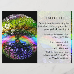 Invitación Árbol de la vida con el corazón del arco iris