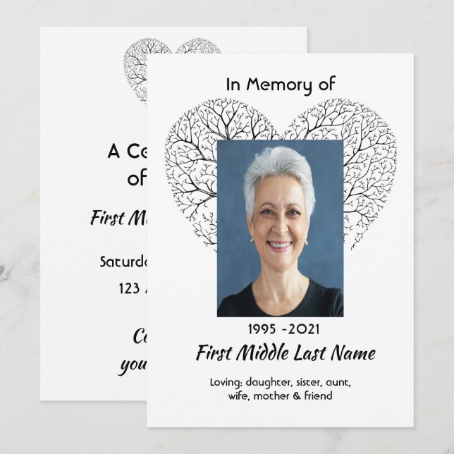 Invitación Árbol de la Vida Corazón Amor Servicio de Celebrac (Anverso / Reverso)