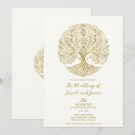 Invitación Árbol de la Vida Crema y Oro Boda Celta