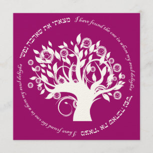 Invitación Árbol de la Vida Hebreo Boda Judía Rosa Rojo