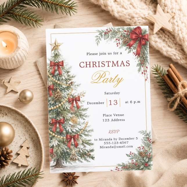 Invitación Árbol de lazos rojos Fiesta de Navidad (Subido por el creador)