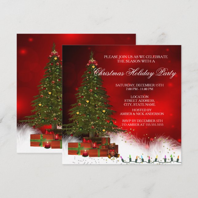 Invitación Árbol de luces centelleantes Fiesta de Navidad (Anverso / Reverso)