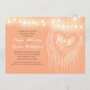 Invitación árbol de luces de melocotón cena romántica