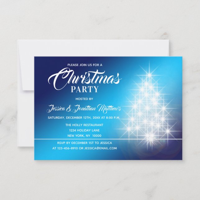 Invitación Árbol de luces de torbellino blanco azul FIESTA na (Anverso)