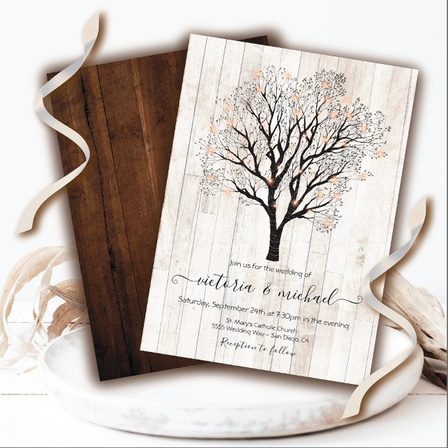 Invitación Árbol de luces Twinkle con Boda de madera rústica (Subido por el creador)