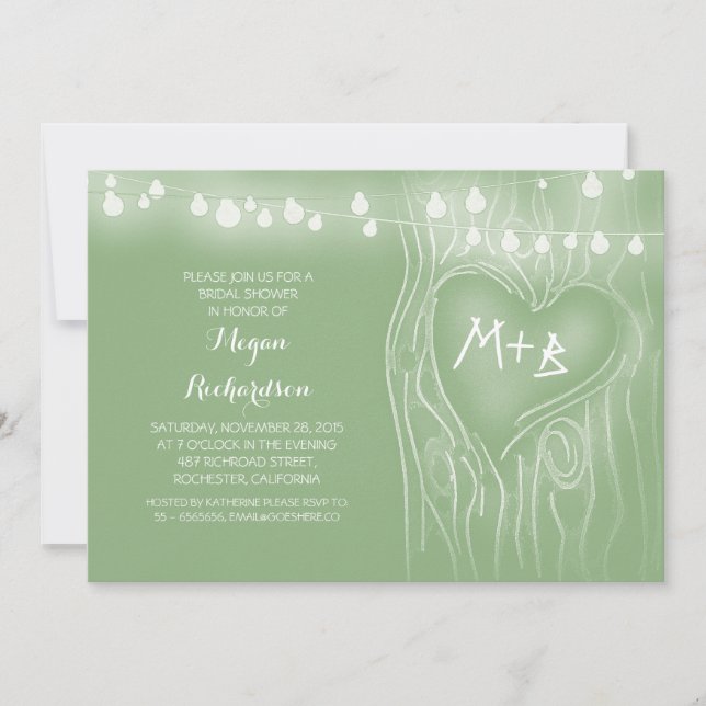 Invitación árbol de luces verdes de menta ducha romántica de  (Anverso)