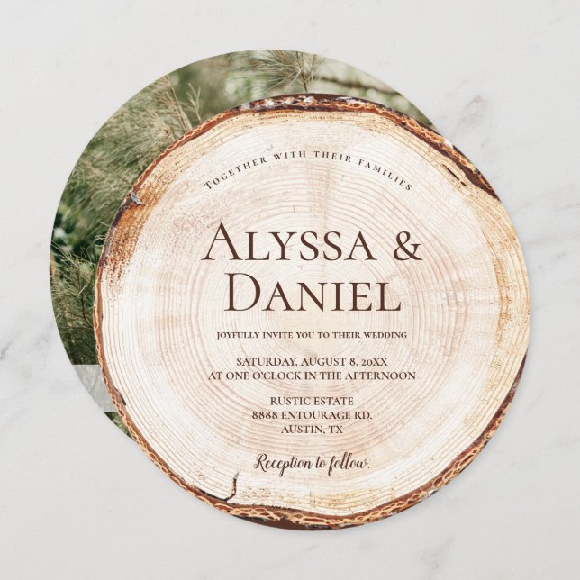 Invitación Árbol De Madera personalizado Con Foto RSVP Boda R (Anverso / Reverso)