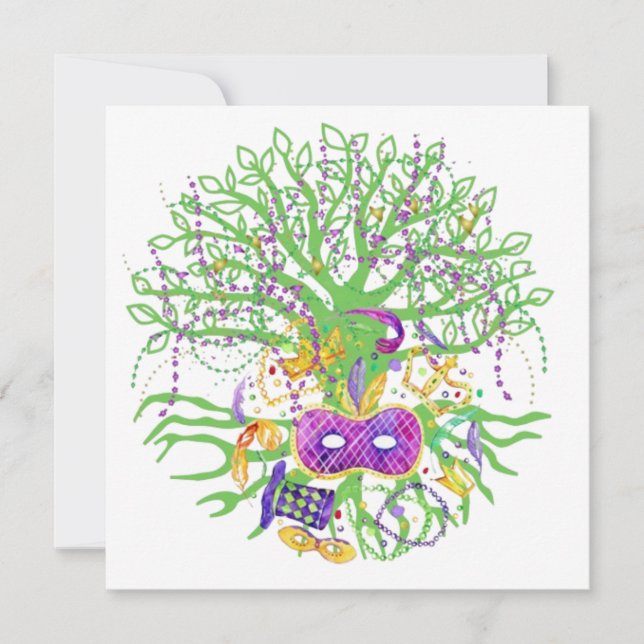 Invitación árbol de Mardi gras (Anverso)