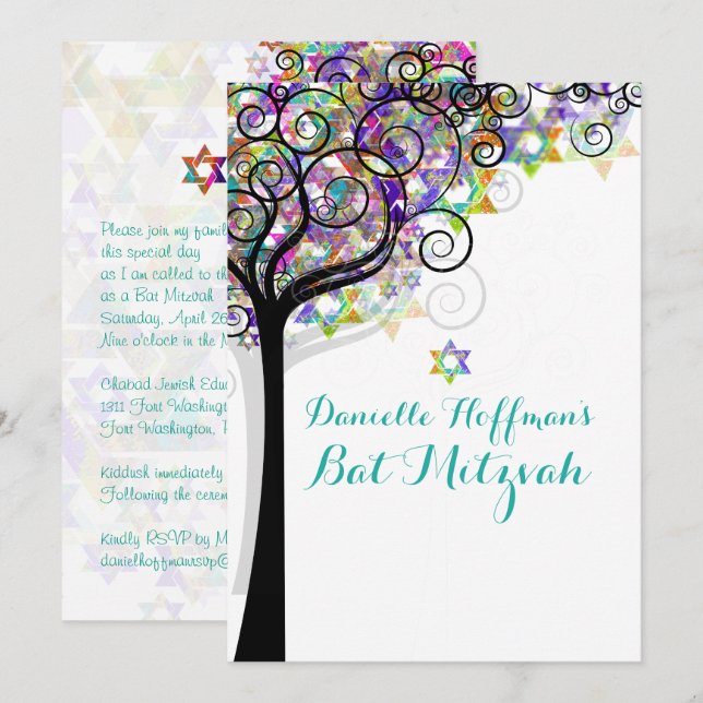 INVITACIÓN ÁRBOL DE MITZVAH/PURPLE/PINK (Anverso / Reverso)