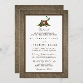 Invitación Árbol de monograma rústico y Boda Burlap