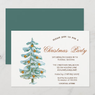 Invitación Árbol de Navidad Acuarela, Bolas, Corporativo Verd