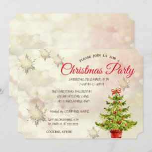 Invitación Árbol de Navidad acuarela, Fiesta corporativa Boke