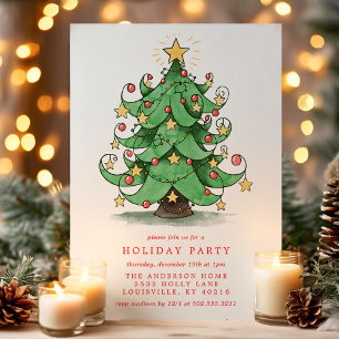 Invitación Árbol de Navidad Acuarela Fiesta Navideña Capricho