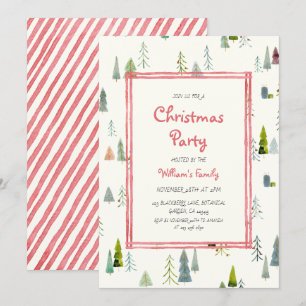 Invitación Árbol de Navidad al acuarela Fiesta de Navidad