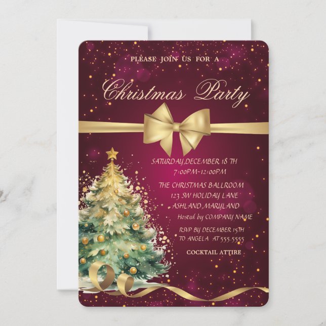 Invitación Árbol de Navidad Arco Dorado Fiesta de Navidad (Anverso)