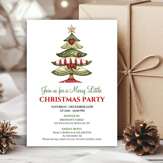 Invitación Árbol de Navidad artístico clásico fiesta de Navid (Classic artistic Christmas tree Christmas party)
