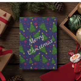 Invitación Árbol de Navidad azul con campanas y flores rojas