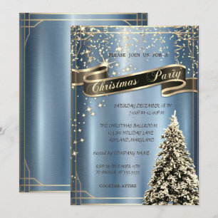 Invitación Árbol de Navidad Azul Metálico Compañía Navidad