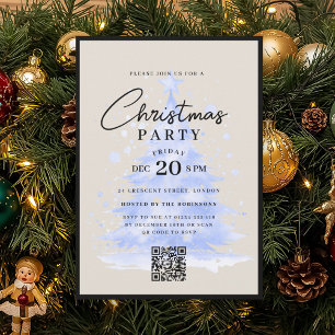 Invitación Árbol de Navidad azul naval QR Fiesta de Navidad