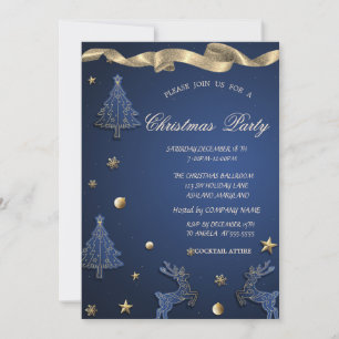Invitación Árbol de Navidad Azul, Reno Fiesta Corporativa