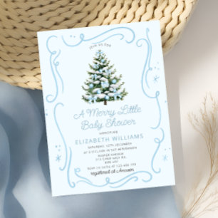 Invitación Árbol de Navidad Azul Un Alegre Baby Shower
