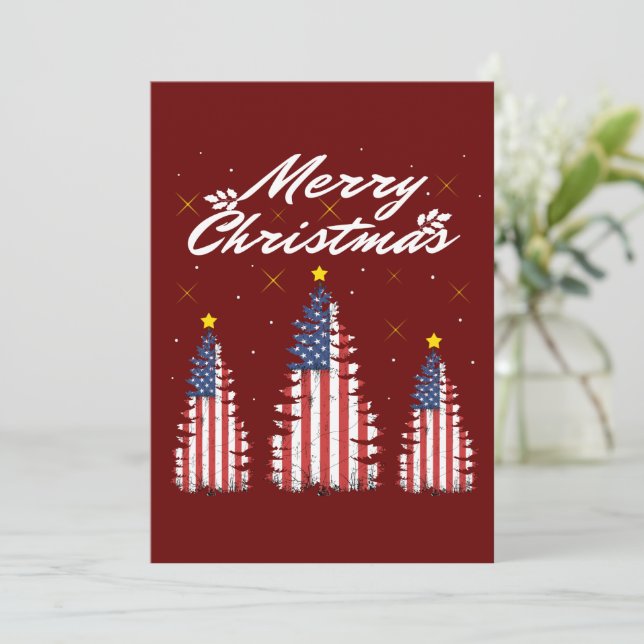 Invitación Árbol de Navidad Bandera Americana  (Anverso de pie)