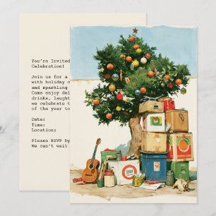 Invitación Árbol de Navidad bohemio y cajas para mudanza