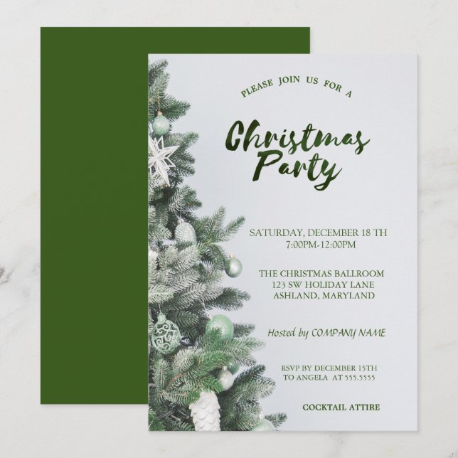 Invitación Árbol de Navidad, bolas, Fiesta de la Compañía de  (Anverso / Reverso)